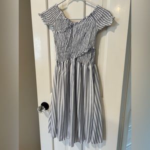 Women's gray striped small dress cotton midi size breathable summer dress